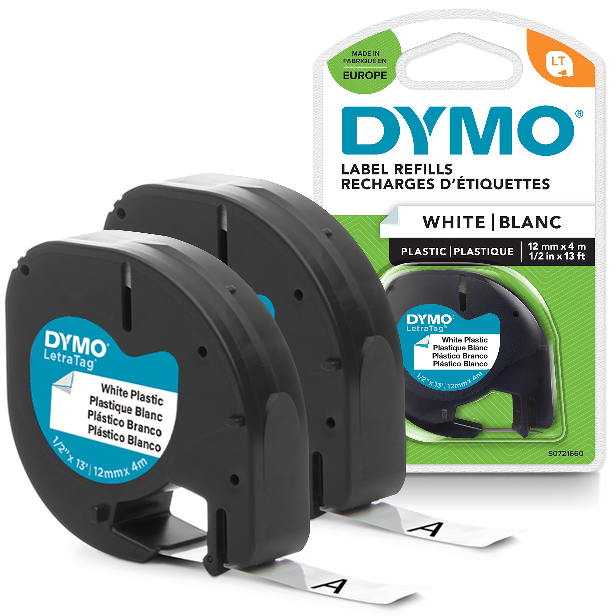 dymo-letratag-recharge-tiquettes-plastique-noir-sur-blanc-12-mm image 1
