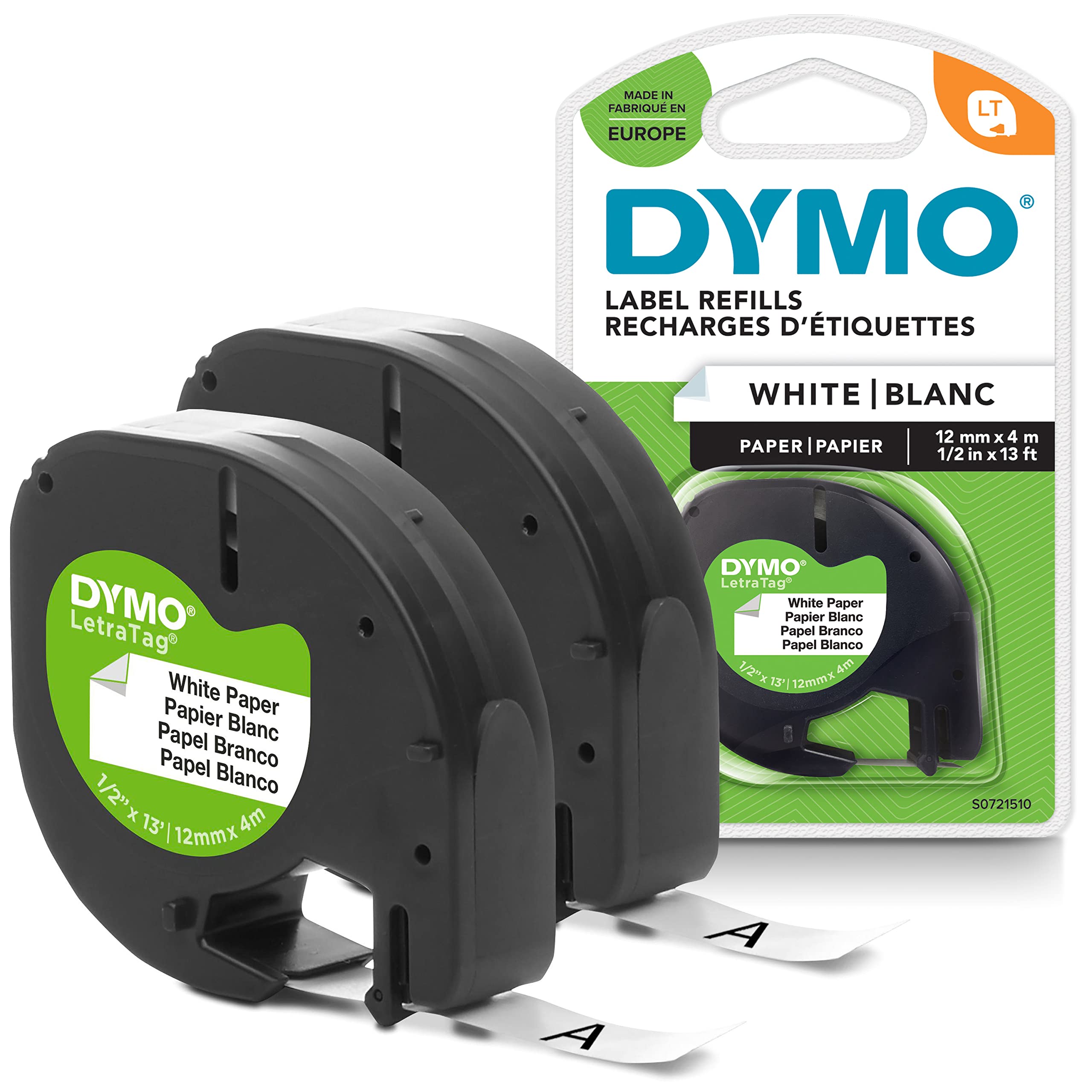 dymo-letratag-lot-2-rouleaux-tiquettes-papier-12-mm-noir-sur-blanc image 1