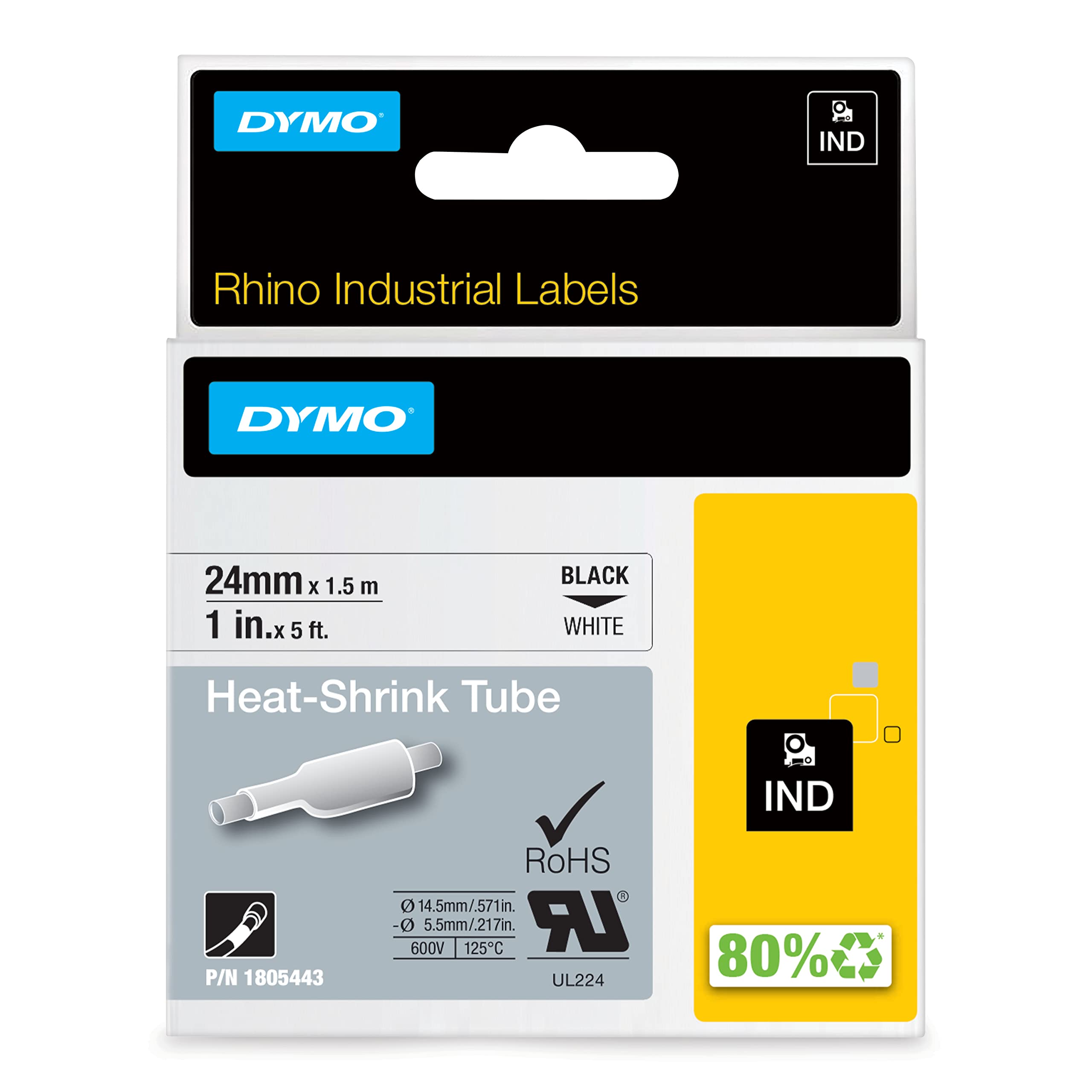 dymo-rhino-gaine-thermor-tractable-industrielle-12-mm-x-1-5-m-noir-sur-jaune image 1