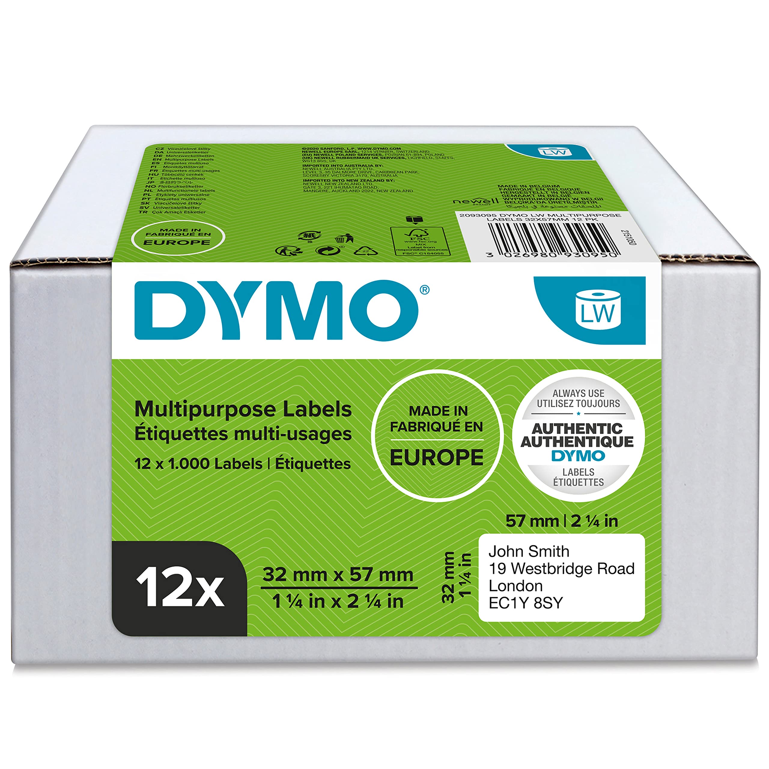 dymo-labelwriter-tiquettes-polyvalentes-32x57-mm-12-rouleaux-de-1000 image 1