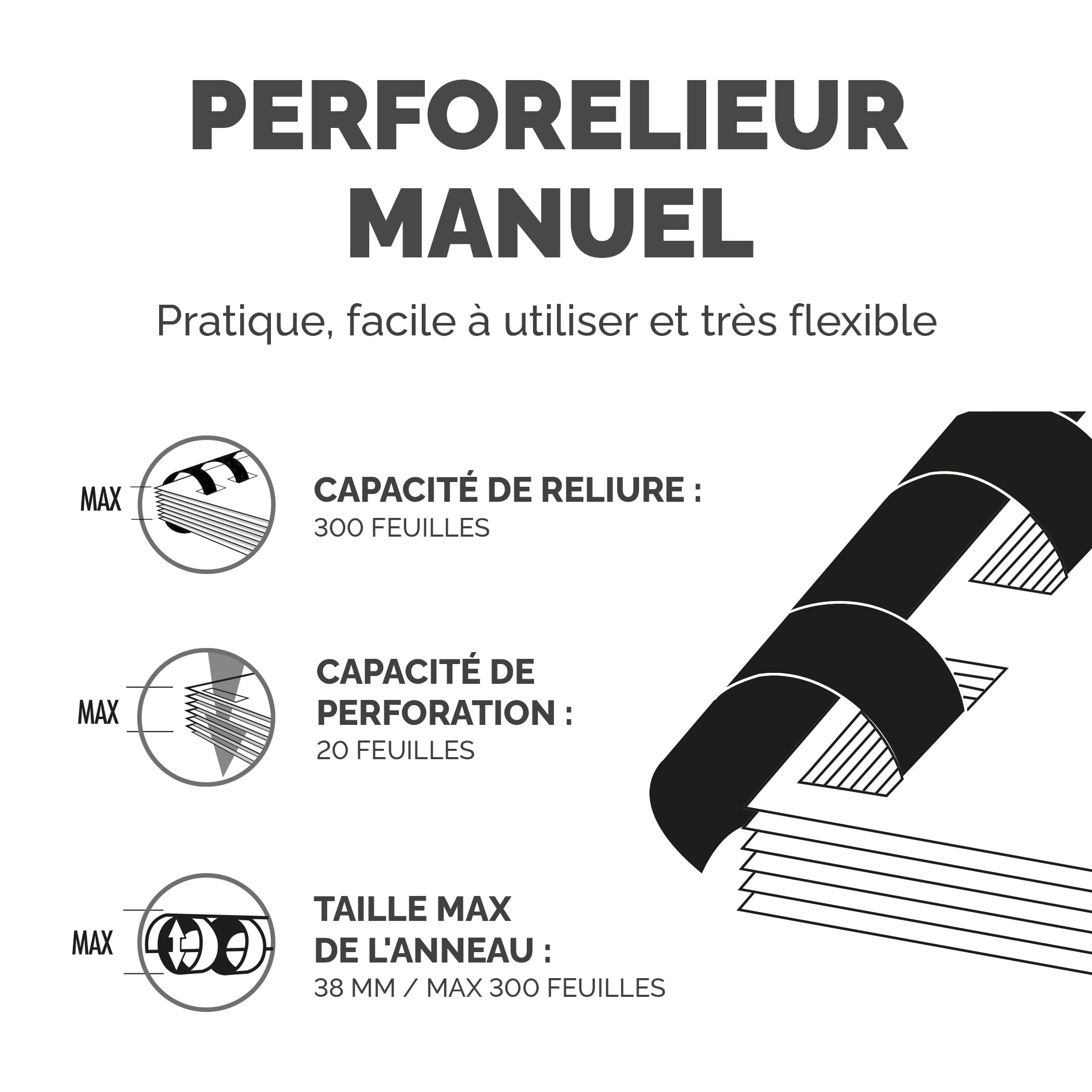 fellowes-pulsar-relieuse-manuelle-anneaux-plastique-20-300-feuilles-tiroir image 2