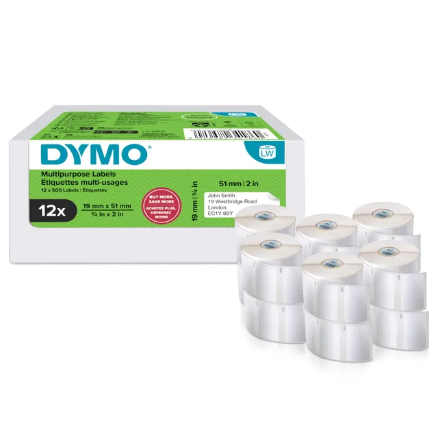 dymo-labelwriter-tiquettes-retour-polyvalentes-19-x-51-mm-12-rouleaux-de-500-tiq image 1