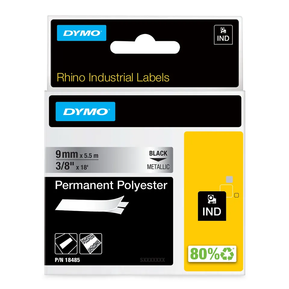 dymo-ind-rhino-18485-ruban-polyester-9-mm-x-5-5-m-m-tallique-noir image 1