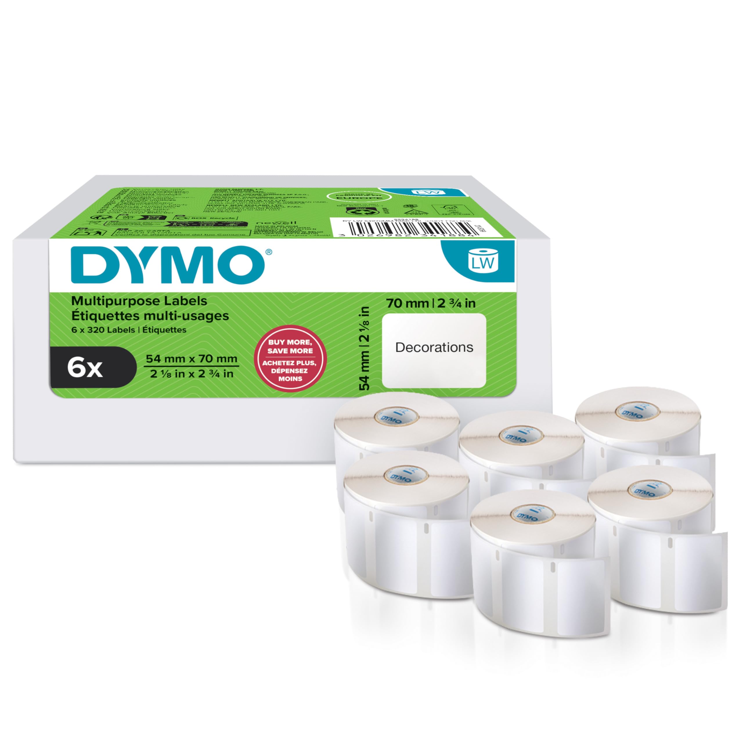 dymo-labelwriter-tiquettes-autocollantes-polyvalentes-54-mm-x-70-mm-6-rouleaux-d image 1