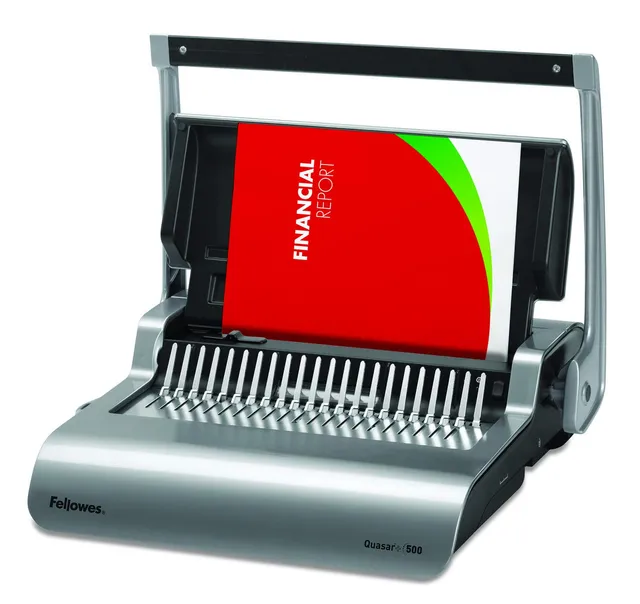 fellowes-quasar-machine-relier-anneaux-plastique-a4-500-feuilles-argent image 1