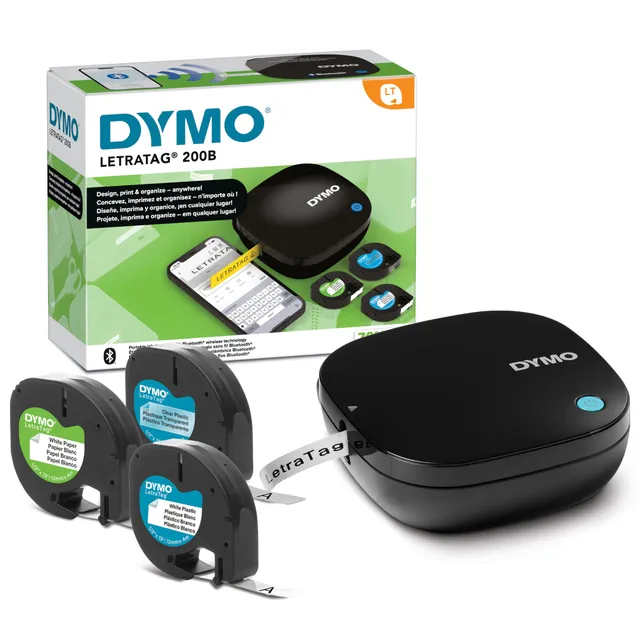 dymo-letratag-200b-tiqueteuse-bluetooth-compacte-noire-avec-3-rubans-12-mm-papie image 1