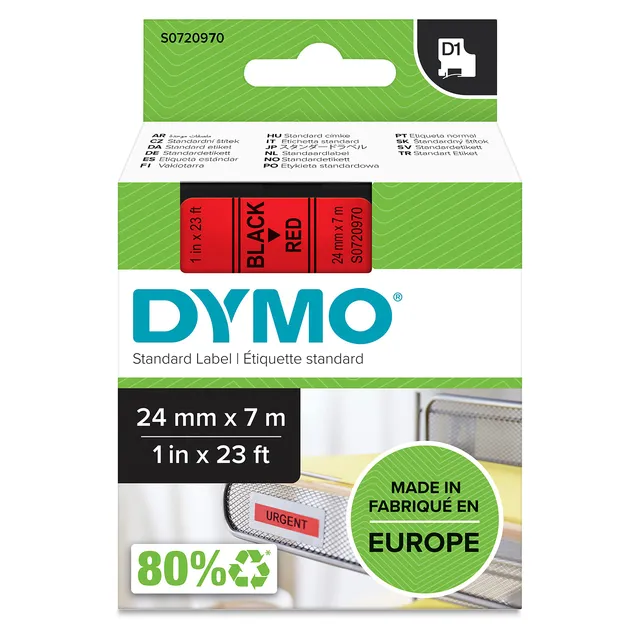 dymo-d1-ruban-24-mm-x-7-m-noir-sur-rouge-authentique image 1
