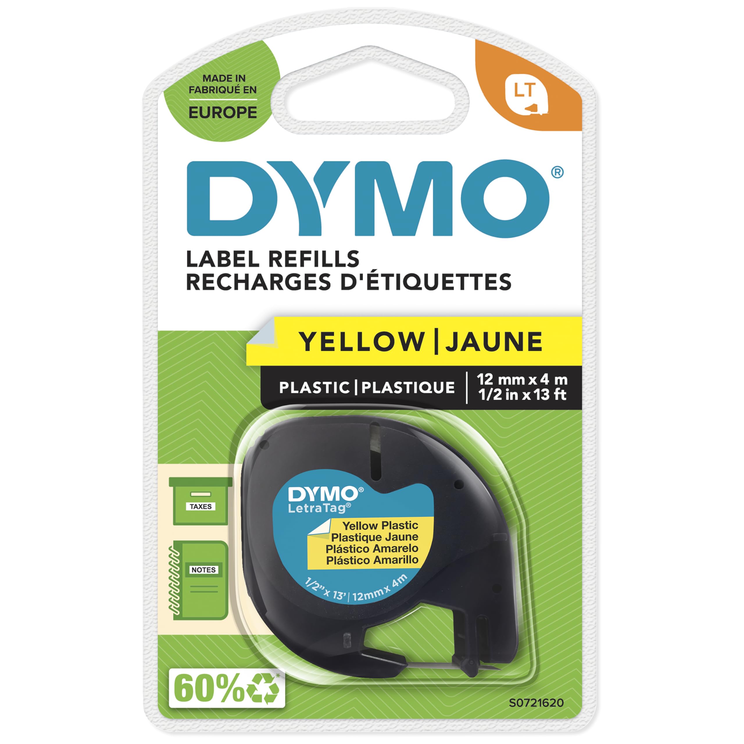 dymo-letratag-recharge-d-tiquettes-plastique-noir-sur-jaune-12-mm-x-4-m image 1