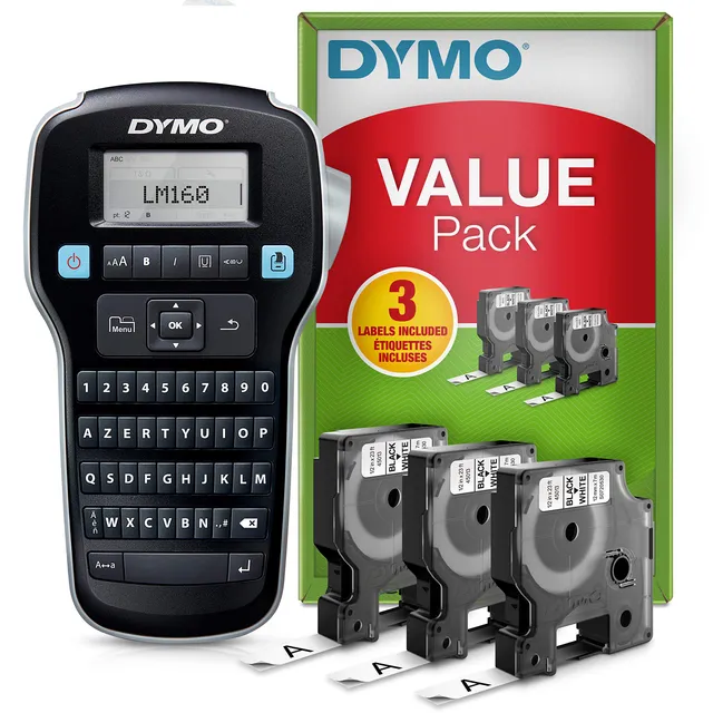 dymo-labelmanager-160-tiqueteuse-portable-avec-3-rubans-d1-12-mm-noir-sur-blanc image 1