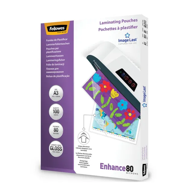 fellowes-enhance-80-pochettes-de-plastification-a3-80-microns-brillantes-x100 image 1
