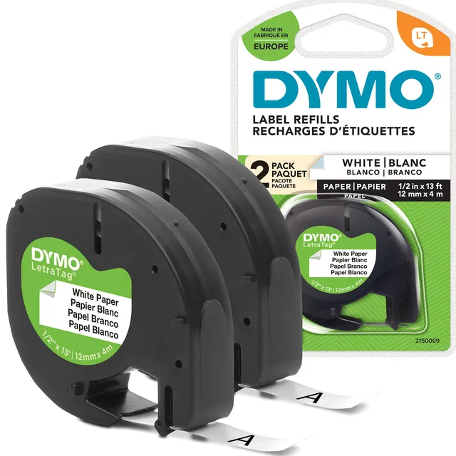dymo-letratag-ruban-papier-authentique-12-mm-x-4-m-noir-sur-blanc-pour-tiqueteus image 1