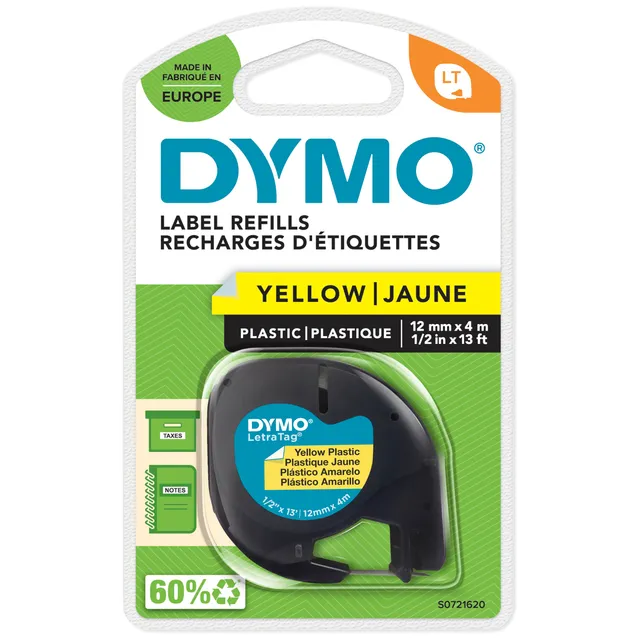 dymo-letratag-recharge-d-tiquettes-plastique-noir-sur-jaune-12-mm-x-4-m image 1