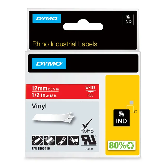 dymo-rhino-ruban-vinyle-industriel-12-mm-x-5-5-m-noir-sur-blanc image 1