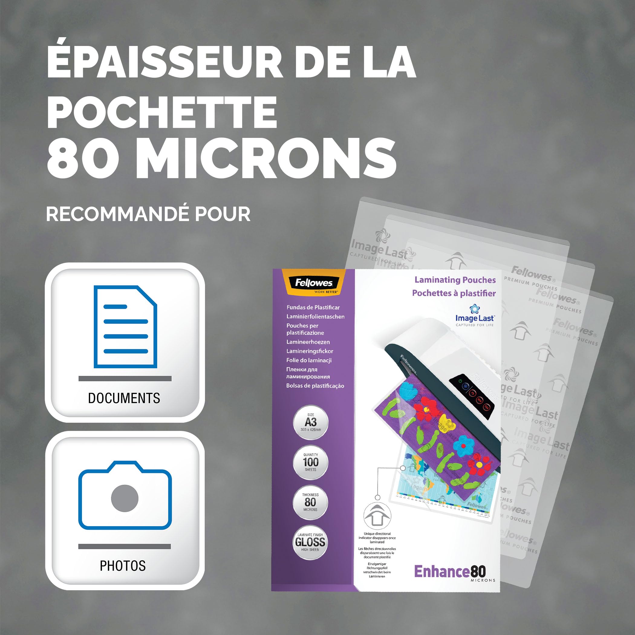 fellowes-enhance-80-pochettes-de-plastification-a3-80-microns-brillantes-x100 image 3