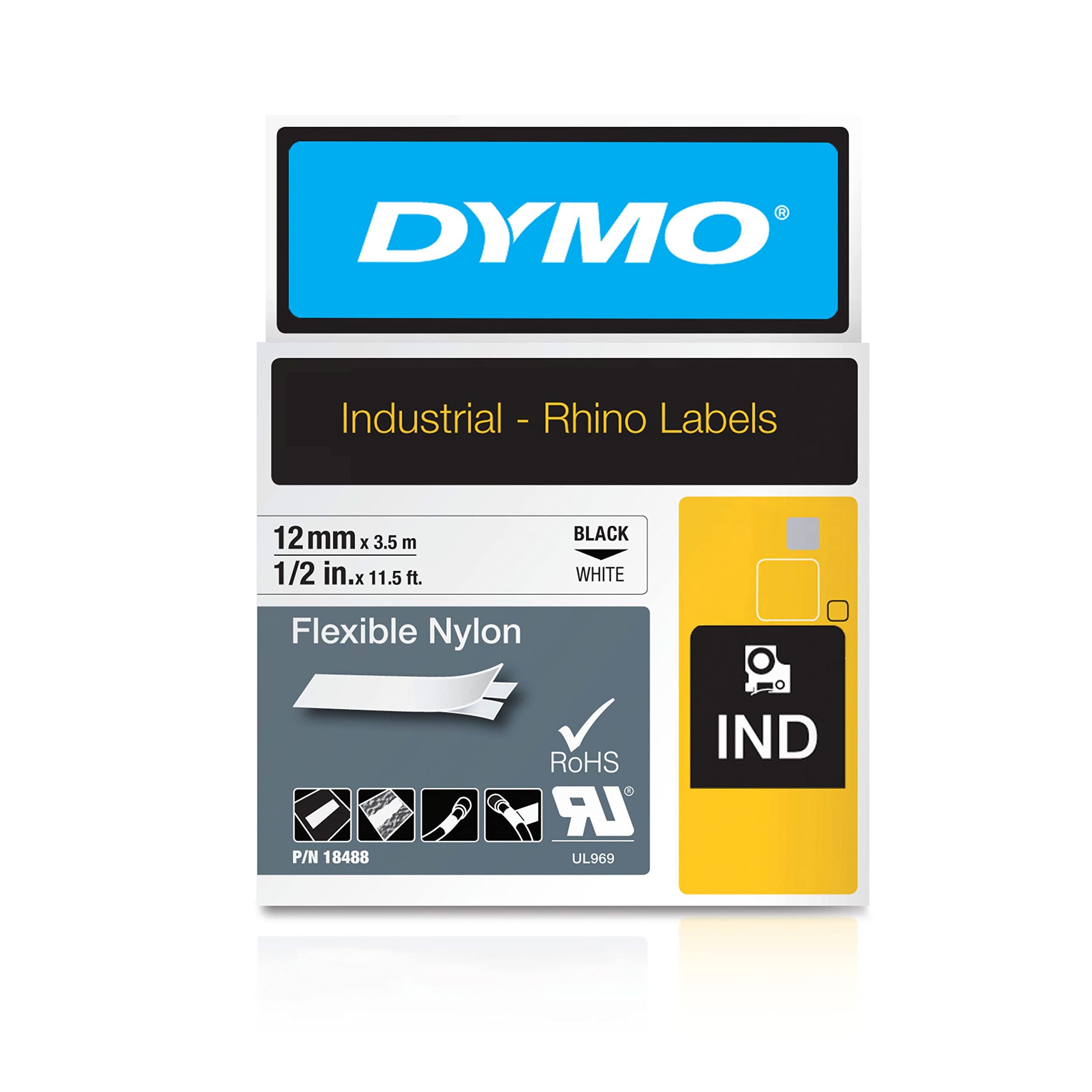 dymo-rhino-ruban-nylon-flexible-19-mm-x-3-5-m-noir-sur-jaune image 7