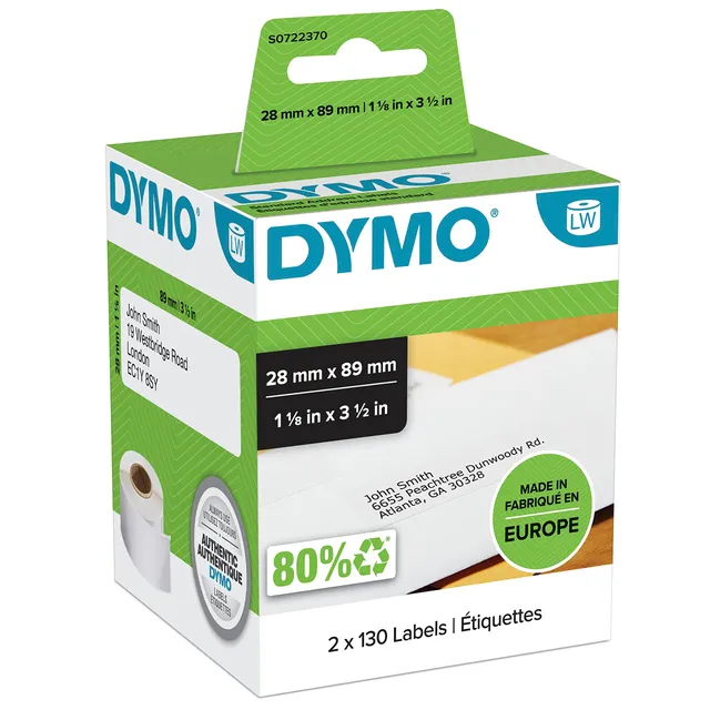 dymo-labelwriter-tiquettes-adresse-28-x-89-mm-blanc-rouleau-de-130 image 1